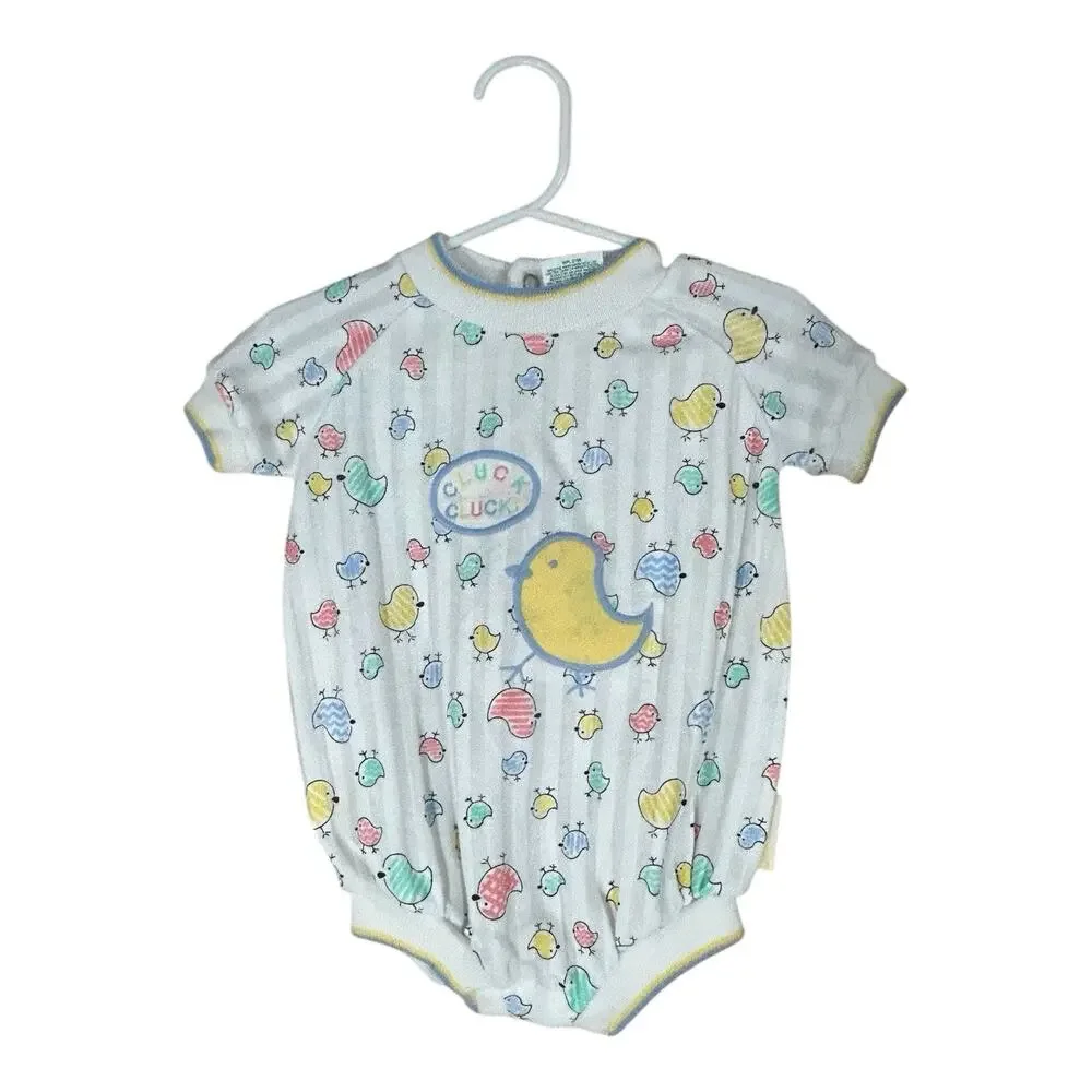 Vintage Health-Tex Baby Romper Bodysuit Click Click Chicken Chicks Sz 3-6 Months